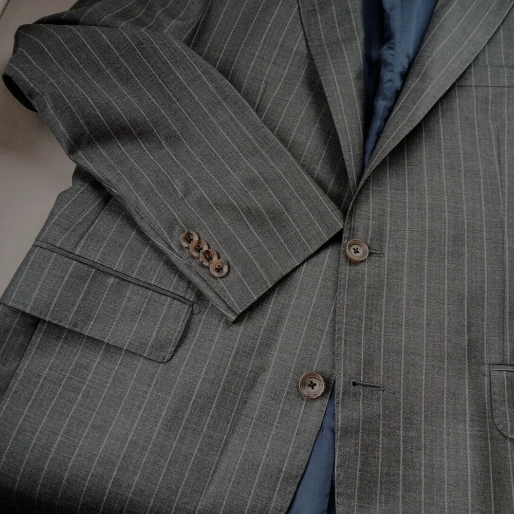 Jack Victor 1913 Luxury Blazer Men's 40R Century Gray Stripe Corporate Boardroom - Picture 2 of 11